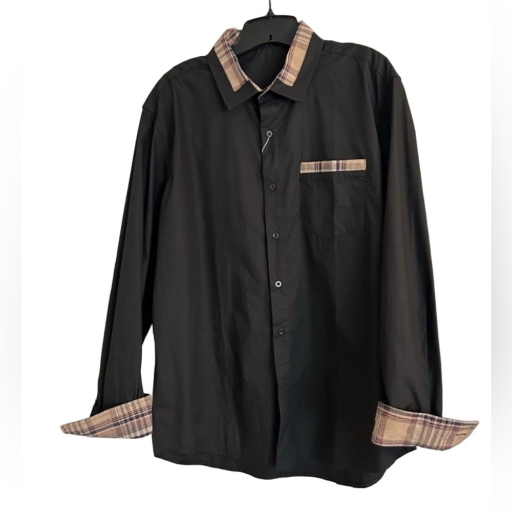NWT Men’s Coofandy Black Plaid Long Sleeve Button Down Shirt XL